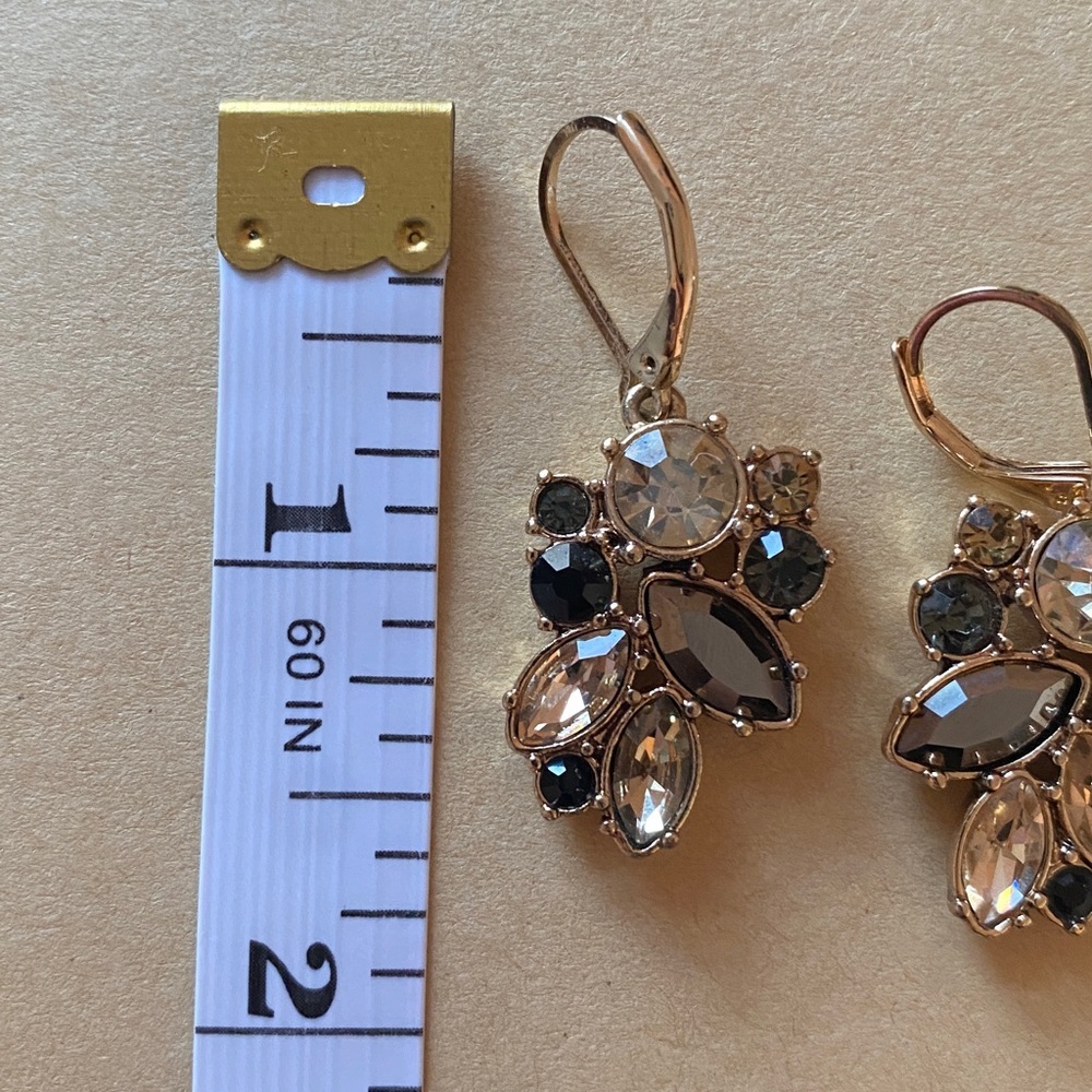 Gold and Black Crystal Dangle Earrings - Picture 2 of 2